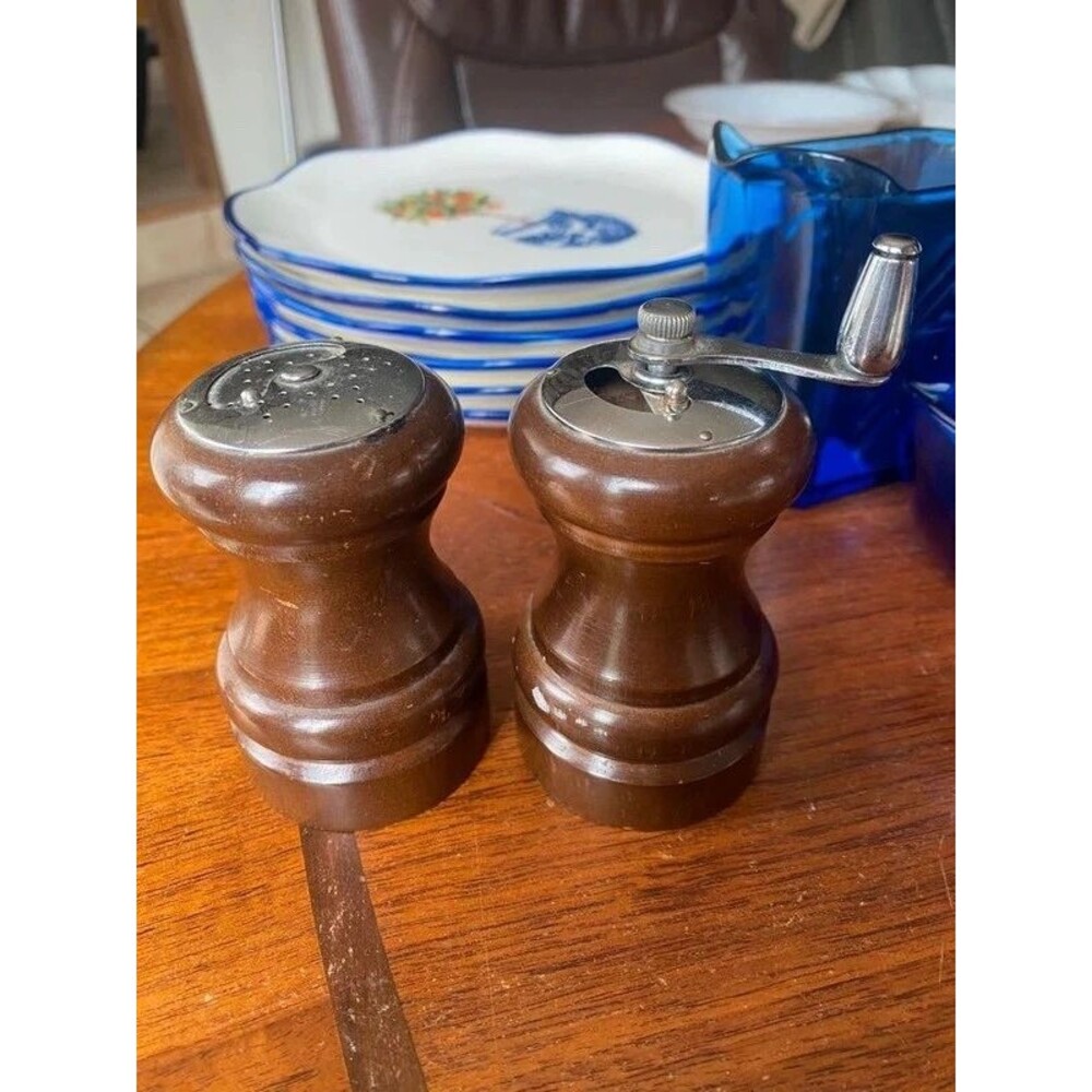 Vintage wooden salt and pepper mill